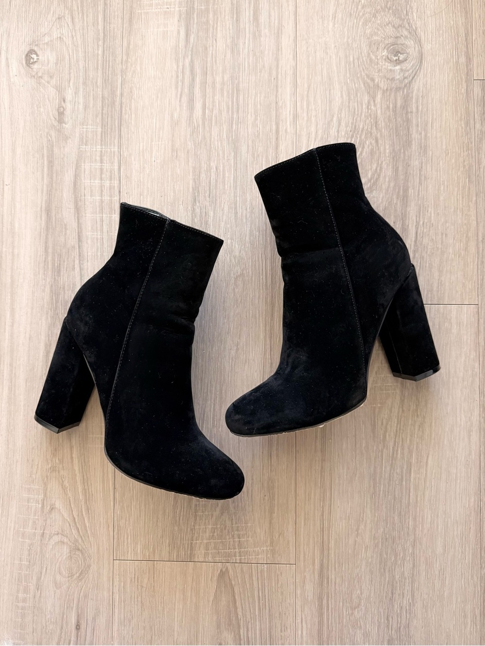 Public Desire Black Suede High Block Heel Ankle Boots